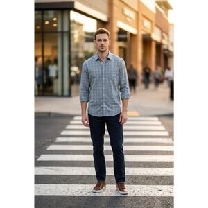 Untuckit Blue Preppy Plaid Cotton Button Up Long Sleeve Dress Shirt Men Size XXL